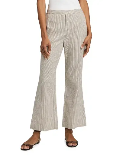 Vince Women's Striped Linen-Cotton Low-Rise Flared Pants - Taupe Wood | Thumbnail 3