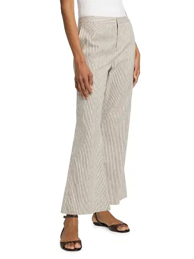 Vince Women's Striped Linen-Cotton Low-Rise Flared Pants - Taupe Wood | Thumbnail 4