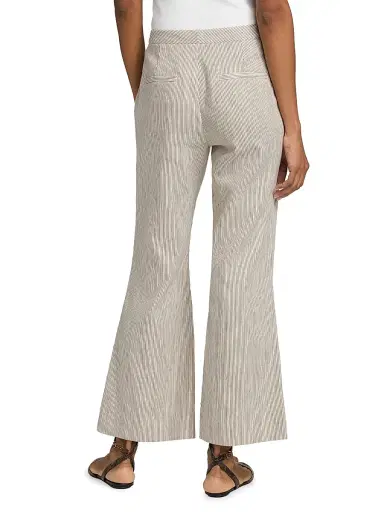 Vince Women's Striped Linen-Cotton Low-Rise Flared Pants - Taupe Wood | Thumbnail 5