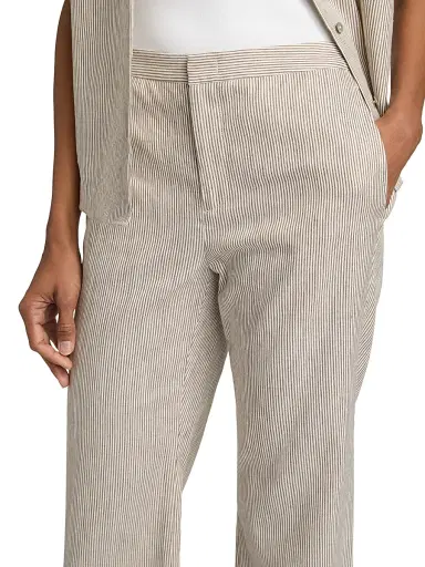 Vince Women's Striped Linen-Cotton Low-Rise Flared Pants - Taupe Wood | Thumbnail 6