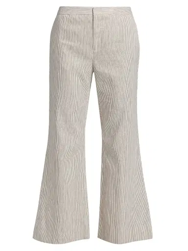 Vince Women's Striped Linen-Cotton Low-Rise Flared Pants - Taupe Wood | Thumbnail 1