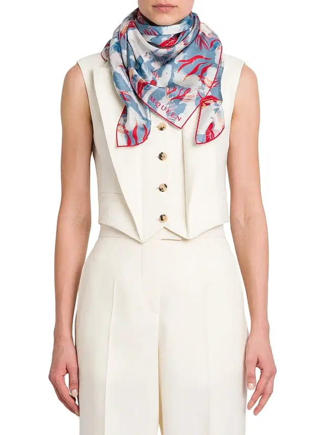 McQueen Women's Hawaiian Floral Silk Scarf - Bluette Red