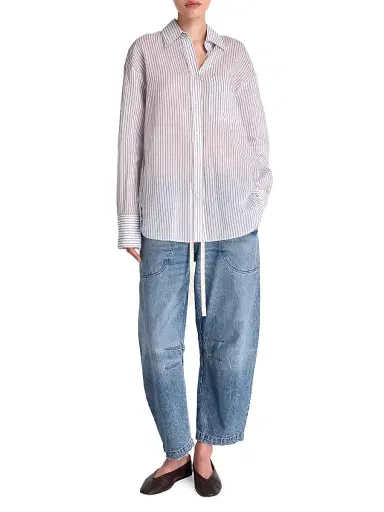 TWP Women's Big Joe Stripe Cotton-Silk Shirt - Harbor Grey Multi - Size Medium | Thumbnail 2 TWP Women's Big Joe Stripe Cotton-Silk Shirt - Harbor Grey Multi - Size Medium | Thumbnail 2