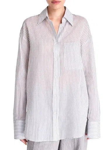 TWP Women's Big Joe Stripe Cotton-Silk Shirt - Harbor Grey Multi - Size Medium | Thumbnail 3 TWP Women's Big Joe Stripe Cotton-Silk Shirt - Harbor Grey Multi - Size Medium | Thumbnail 3