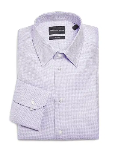 Emporio Armani Men's Micro Geometric-Print Cotton Shirt - Purple | Thumbnail 1 Emporio Armani Men's Micro Geometric-Print Cotton Shirt - Purple | Thumbnail 1