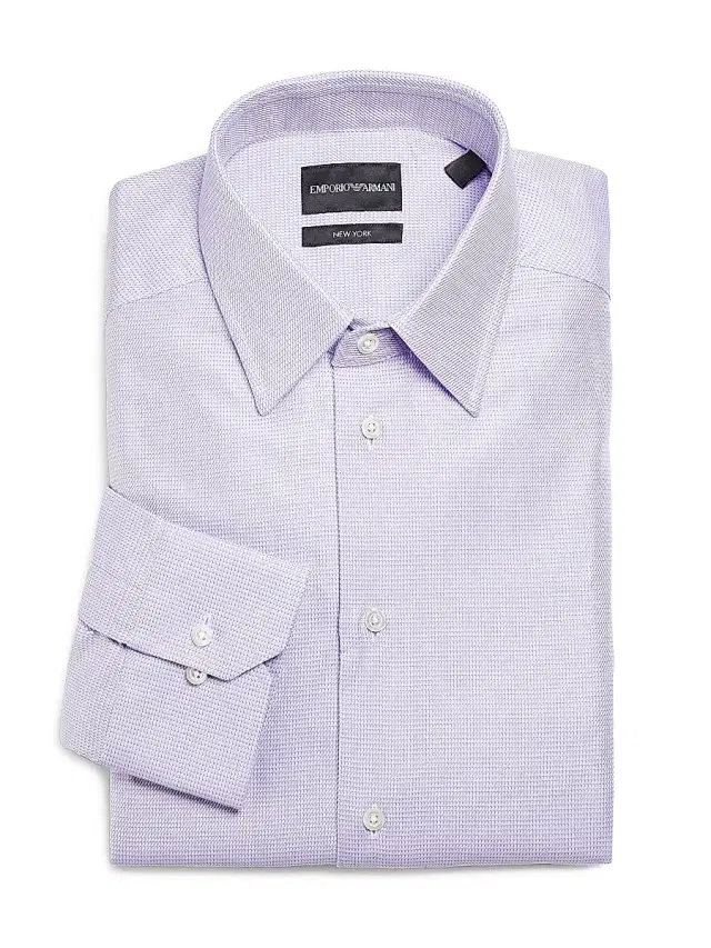 Men's Micro Geometric-Print Cotton Shirt - Purple