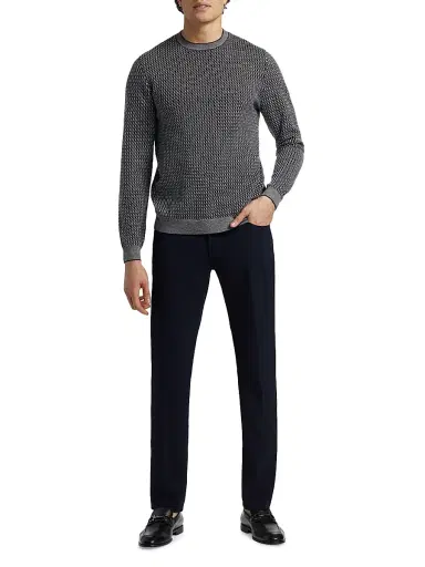 Emporio Armani Men's Geometric Virgin Wool Crewneck Sweater - Navy | Thumbnail 2