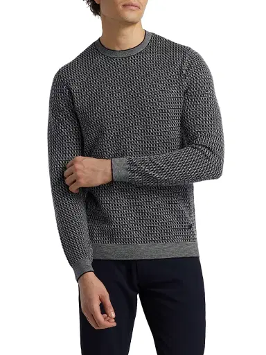 Emporio Armani Men's Geometric Virgin Wool Crewneck Sweater - Navy | Thumbnail 3