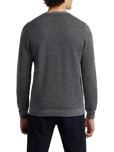 Emporio Armani Men's Geometric Virgin Wool Crewneck Sweater - Navy | Thumbnail 5