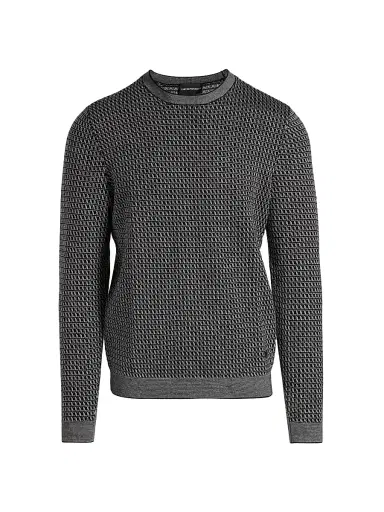 Emporio Armani Men's Geometric Virgin Wool Crewneck Sweater - Navy | Thumbnail 1