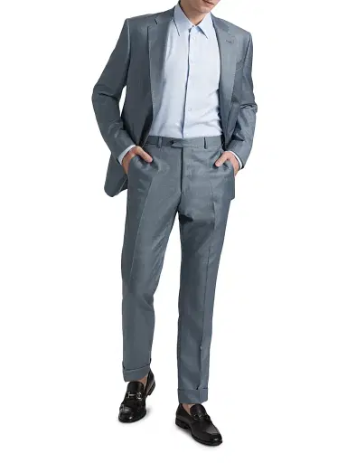 Emporio Armani Men's Textured Solid Cotton Button-Front Shirt - Light Blue | Thumbnail 2