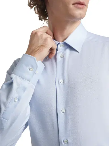 Emporio Armani Men's Textured Solid Cotton Button-Front Shirt - Light Blue | Thumbnail 6