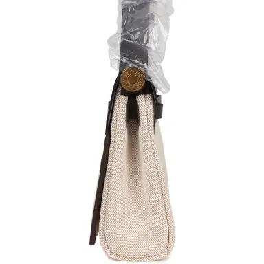 HERMÈS Hermes Herbag Zip 20 Mini Ecru and Beige Toile H Canvas and Ebene Vache Hunter Gold Hardware | Thumbnail 3