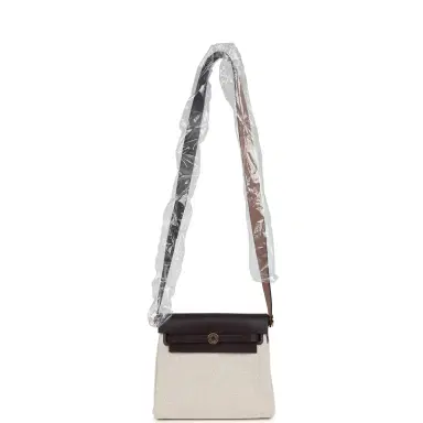 HERMÈS Hermes Herbag Zip 20 Mini Ecru and Beige Toile H Canvas and Ebene Vache Hunter Gold Hardware | Thumbnail 6
