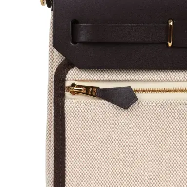 HERMÈS Hermes Herbag Zip 20 Mini Ecru and Beige Toile H Canvas and Ebene Vache Hunter Gold Hardware | Thumbnail 8