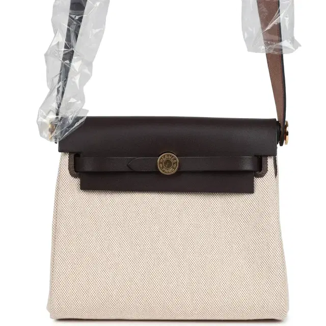 hermes Hermes Herbag Zip 20 Mini Ecru and Beige Toile H Canvas and Ebene Vache Hunter Gold Hardware