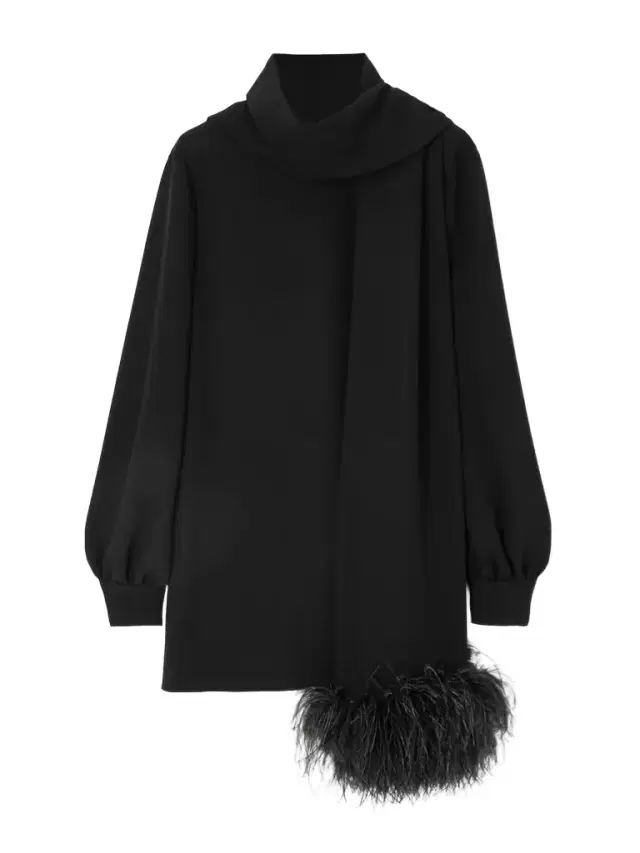Feather-trimmed Scarf-detailed Silk Crepe De Chine Blouse