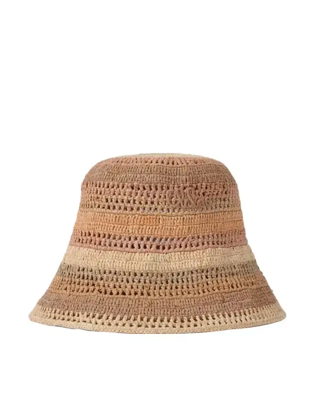 Sunset Embroidered Striped Raffia Hat