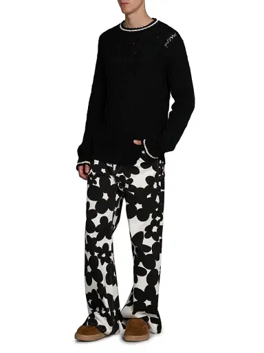Marni Men's Distressed Cable-Knit Cotton Sweater - Black - Size 46 | Thumbnail 2