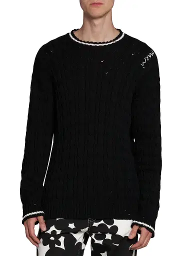 Marni Men's Distressed Cable-Knit Cotton Sweater - Black - Size 46 | Thumbnail 3