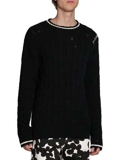 Marni Men's Distressed Cable-Knit Cotton Sweater - Black - Size 46 | Thumbnail 4