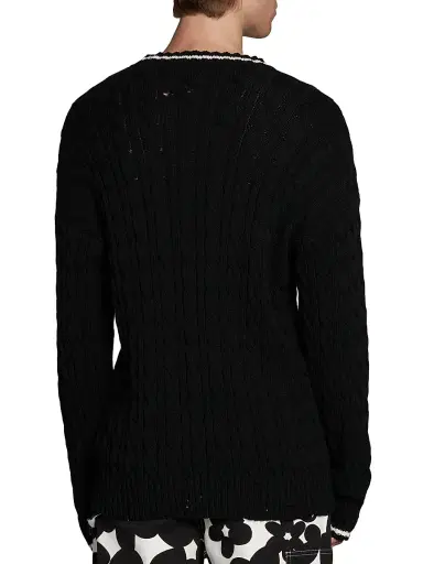 Marni Men's Distressed Cable-Knit Cotton Sweater - Black - Size 46 | Thumbnail 5