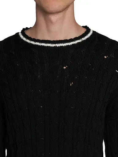 Marni Men's Distressed Cable-Knit Cotton Sweater - Black - Size 46 | Thumbnail 6