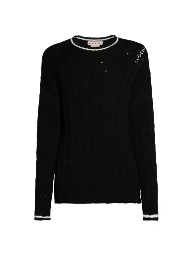 Marni Men's Distressed Cable-Knit Cotton Sweater - Black - Size 46 | Thumbnail 1