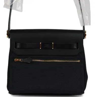 HERMÈS Hermes Herbag Zip 20 Mini Black Toile Militaire Canvas and Black Vache Hunter Gold Hardware | Thumbnail 4 HERMÈS Hermes Herbag Zip 20 Mini Black Toile Militaire Canvas and Black Vache Hunter Gold Hardware | Thumbnail 4