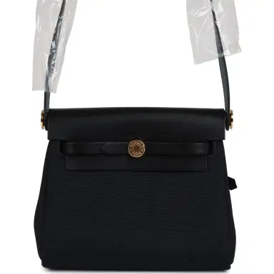 HERMÈS Hermes Herbag Zip 20 Mini Black Toile Militaire Canvas and Black Vache Hunter Gold Hardware | Thumbnail 1 HERMÈS Hermes Herbag Zip 20 Mini Black Toile Militaire Canvas and Black Vache Hunter Gold Hardware | Thumbnail 1