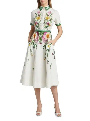 Teri Jon by Rickie Freeman Women's Floral Cotton Shirtdress - Ivory Multi | Thumbnail 2 Teri Jon by Rickie Freeman Women's Floral Cotton Shirtdress - Ivory Multi | Thumbnail 2