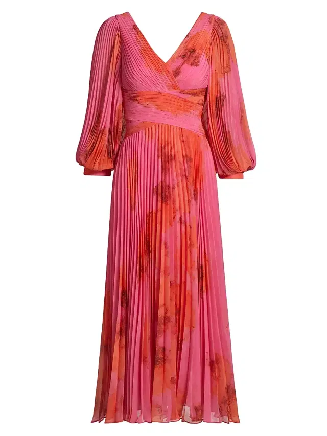 Teri Jon by Rickie Freeman Women's Floral Pleated Chiffon Cocktail Dress - Pink Multi