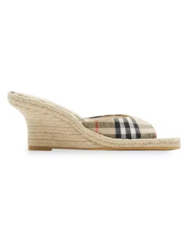 Burberry Women's Mews 65MM Check Espadrille Wedge Sandals - Sand Ip Check - Size 10 | Thumbnail 1