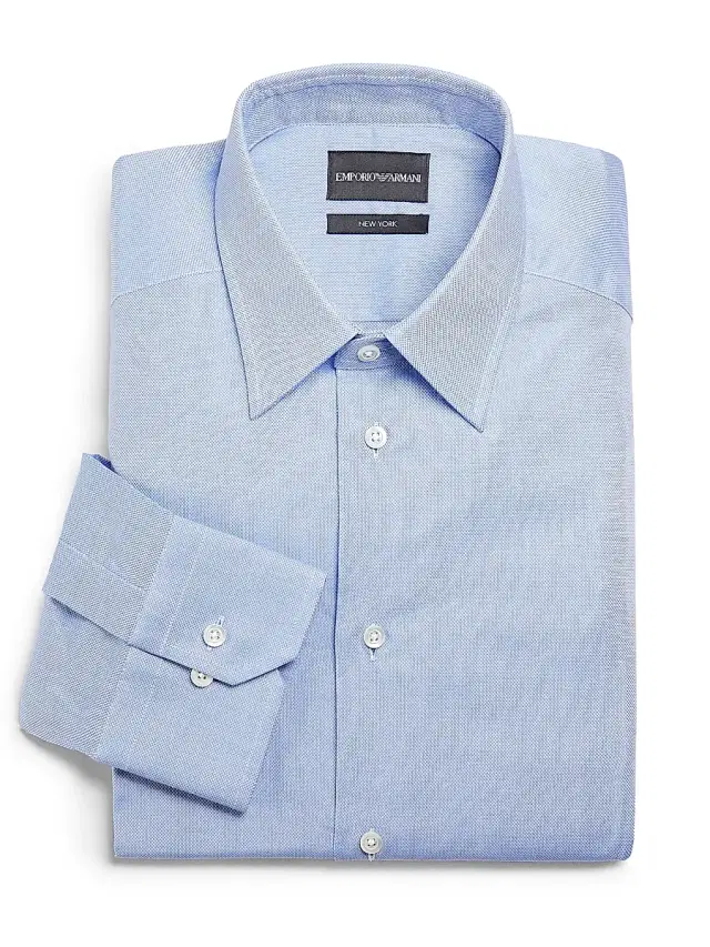 Men's Birdseye Solid Cotton Shirt - Medium Blue - Size 15