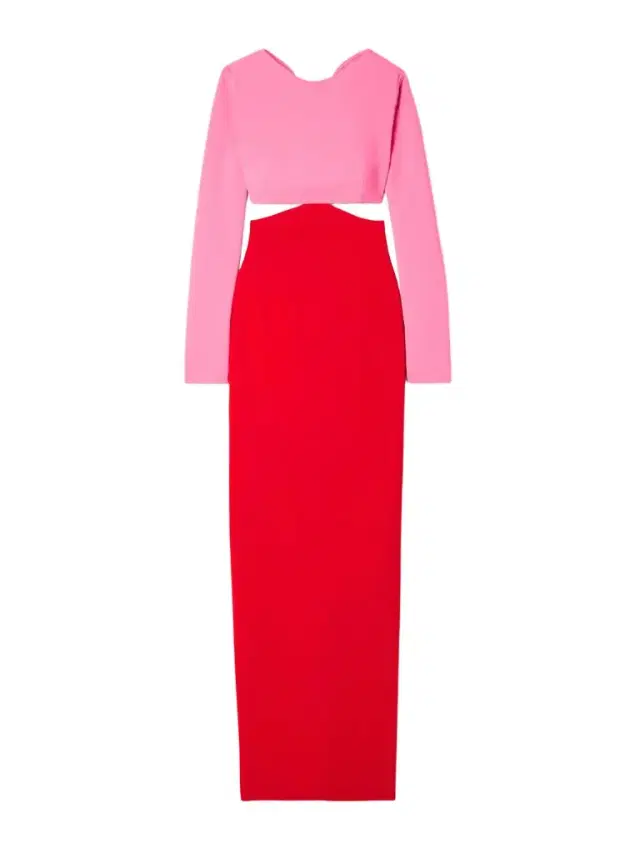 Cutout Bow-embellished Two-tone Crepe Gown