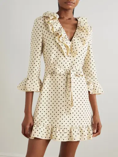 Valentino Garavani Belted Ruffled Polka-dot Wool And Silk-blend Mini Dress | Thumbnail 3 Valentino Garavani Belted Ruffled Polka-dot Wool And Silk-blend Mini Dress | Thumbnail 3