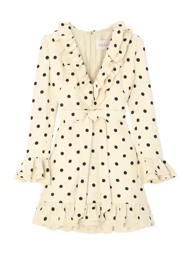 Valentino Garavani Belted Ruffled Polka-dot Wool And Silk-blend Mini Dress | Thumbnail 1 Valentino Garavani Belted Ruffled Polka-dot Wool And Silk-blend Mini Dress | Thumbnail 1