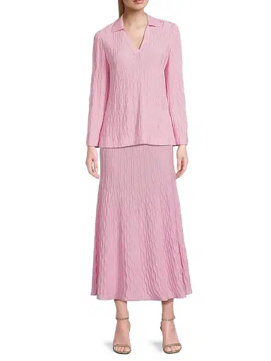 Misook Women's Raised Geometric-Patterned Flared Midi-Skirt - Soft Blush | Thumbnail 2 Misook Women's Raised Geometric-Patterned Flared Midi-Skirt - Soft Blush | Thumbnail 2