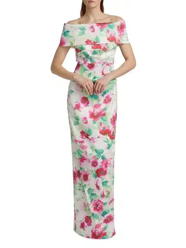 Teri Jon by Rickie Freeman Women's Floral Ruched Off-The-Shoulder Gown - White Multi - Size 12 | Thumbnail 2 Teri Jon by Rickie Freeman Women's Floral Ruched Off-The-Shoulder Gown - White Multi - Size 12 | Thumbnail 2
