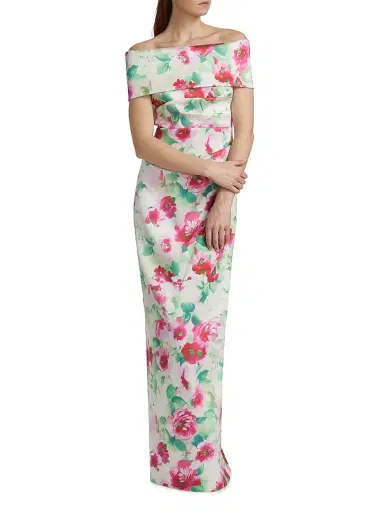 Teri Jon by Rickie Freeman Women's Floral Ruched Off-The-Shoulder Gown - White Multi - Size 12 | Thumbnail 3 Teri Jon by Rickie Freeman Women's Floral Ruched Off-The-Shoulder Gown - White Multi - Size 12 | Thumbnail 3