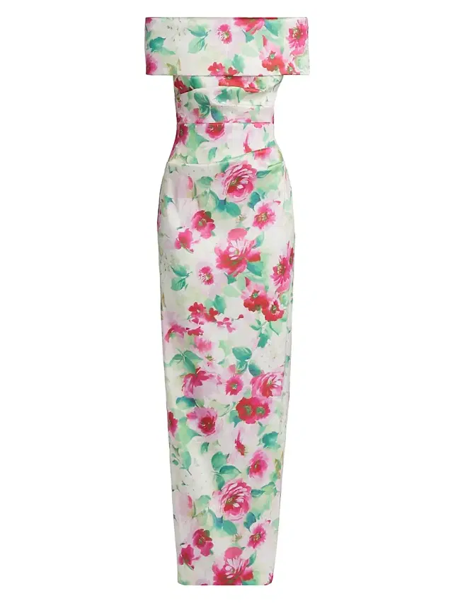 Teri Jon by Rickie Freeman Women's Floral Ruched Off-The-Shoulder Gown - White Multi