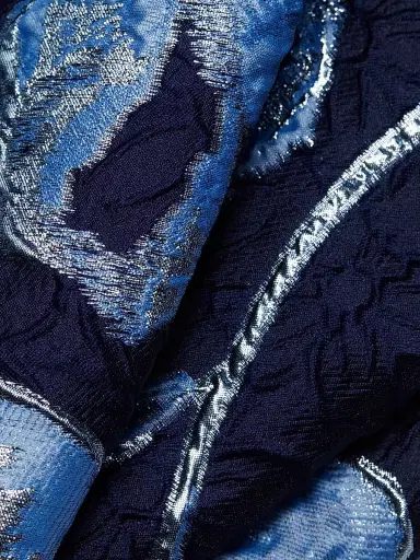 Teri Jon by Rickie Freeman Women's Metallic Jacquard Shirt Gown - Navy Multi | Thumbnail 7