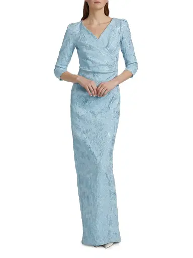 Teri Jon by Rickie Freeman Women's Ruched Metallic Jacquard Gown - Powder Blue Multi | Thumbnail 2