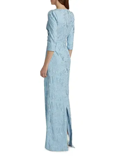 Teri Jon by Rickie Freeman Women's Ruched Metallic Jacquard Gown - Powder Blue Multi | Thumbnail 5