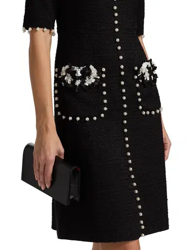 Teri Jon by Rickie Freeman Women's Imitation Pearl-Trimmed Bouclé Cocktail Dress - Black White | Thumbnail 6 Teri Jon by Rickie Freeman Women's Imitation Pearl-Trimmed Bouclé Cocktail Dress - Black White | Thumbnail 6