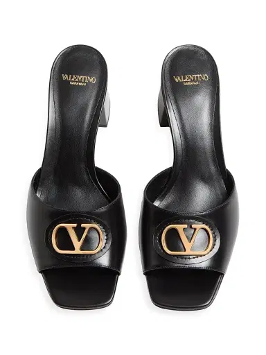 Valentino Garavani Women's VLogo Signature 60MM Slide Sandals in Calfskin - Black | Thumbnail 4