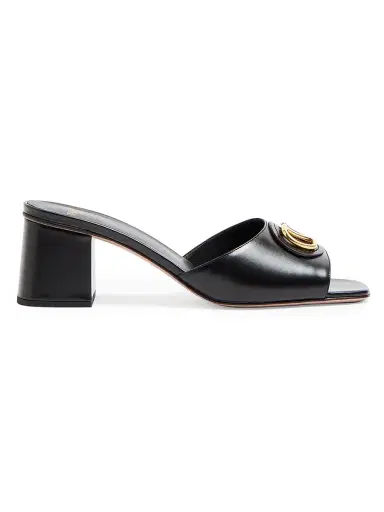 Valentino Garavani Women's VLogo Signature 60MM Slide Sandals in Calfskin - Black | Thumbnail 1
