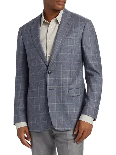 Giorgio Armani Men's Windowpane Plaid Wool Sport Coat - Blue Tan - Size 40 | Thumbnail 3 Giorgio Armani Men's Windowpane Plaid Wool Sport Coat - Blue Tan - Size 40 | Thumbnail 3