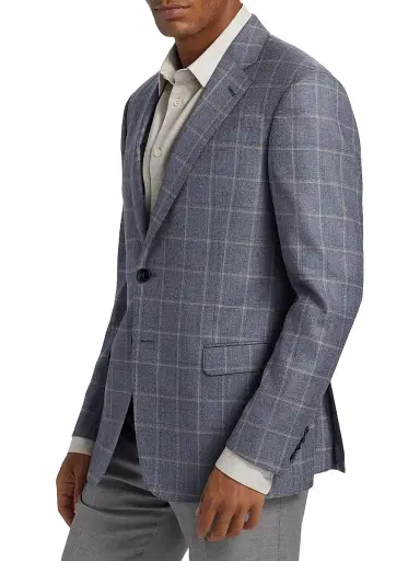 Giorgio Armani Men's Windowpane Plaid Wool Sport Coat - Blue Tan - Size 40 | Thumbnail 4 Giorgio Armani Men's Windowpane Plaid Wool Sport Coat - Blue Tan - Size 40 | Thumbnail 4