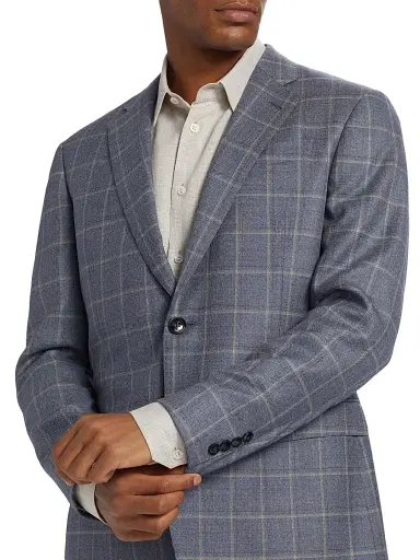 Giorgio Armani Men's Windowpane Plaid Wool Sport Coat - Blue Tan - Size 40 | Thumbnail 6 Giorgio Armani Men's Windowpane Plaid Wool Sport Coat - Blue Tan - Size 40 | Thumbnail 6